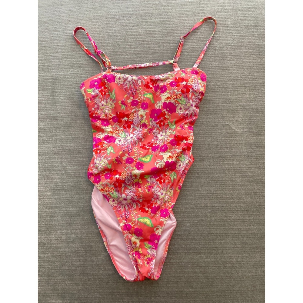 Victoria's Secret One Piece Swim Suit Women L Open Back Pink Butterfly Tie